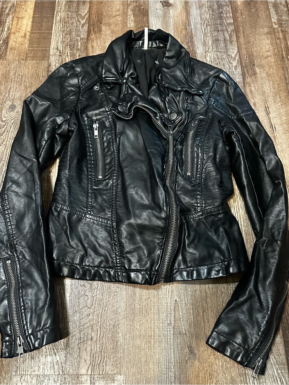 Free People Black Faux Leather Moto Jacket - Women